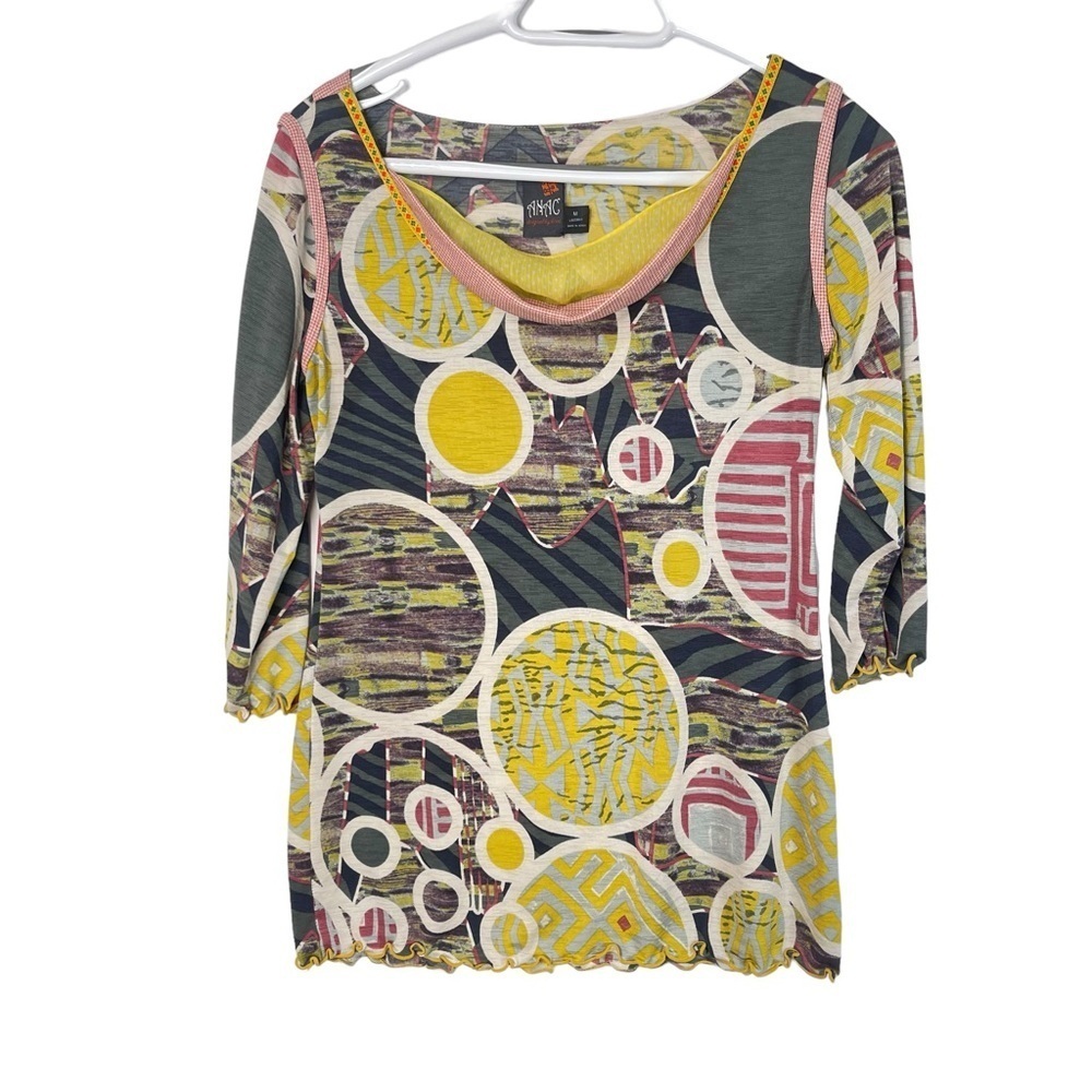 Anak Designed By Kimi Multicoloured Top 3/4 Sleeve Circle Design Size Medium